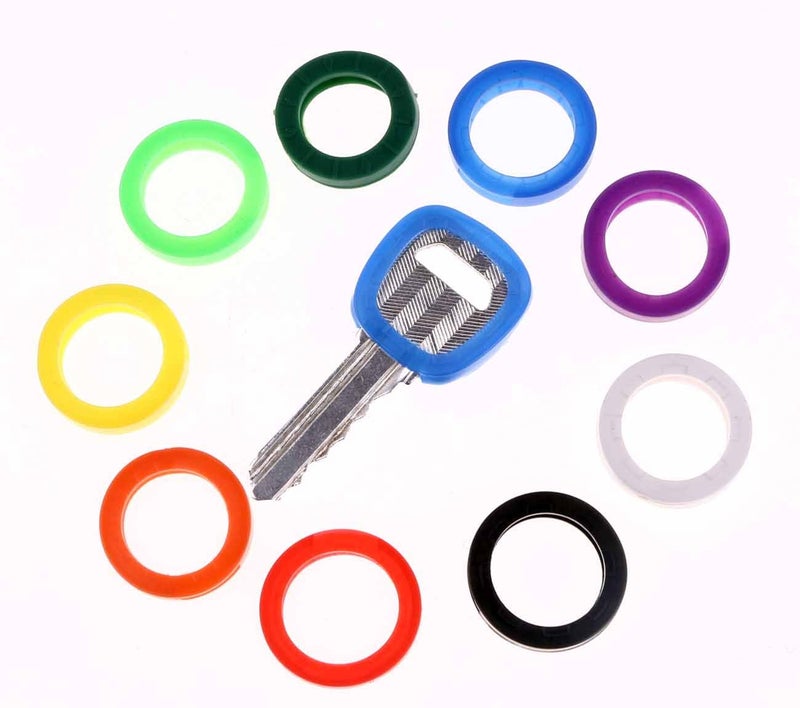Mini Skater 9 Pcs Plastic Key Caps Tags PVC Key Identifier Coding Sleeve Rings Label ID for Identifying Keys,9 Assorted Colors - Image 1